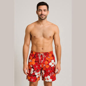Unbranded Red Floral Swim Trunks Large